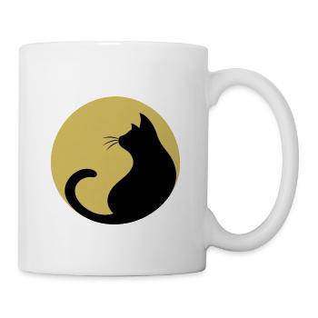schwarze Katze vor Mond - Tasse - Weiß - Rechts