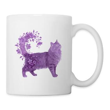 Lila Katze Mit Blumen Und Blütenranke - Tasse - Weiß - Rechts