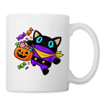 Halloween-Katze mit JackoLantern-Korb - Tasse - Weiß - Rechts