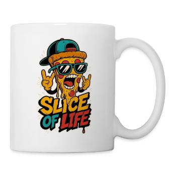 Pizza mit Cap und Rockhand – Slice of Life - Tasse - Weiß - Rechts