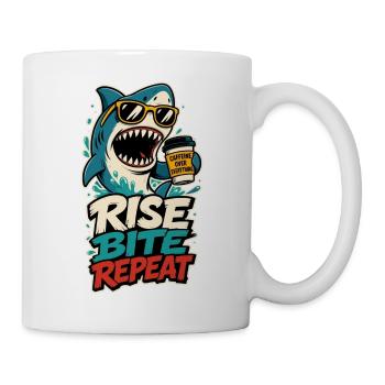 Hai mit Kaffee – Rise Bite Repeat - Tasse - Weiß - Rechts