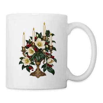 Christrose im filigranen Adventsleuchter - Tasse - Weiß - Rechts