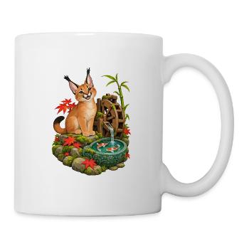 Kleiner Karakal am japanischen Koi-Wasserrad - Tasse - Weiß - Rechts