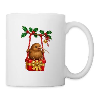 Kiwi auf weihnachtlicher Päckchenschaukel - Tasse - Weiß - Rechts