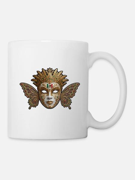 Goldgeflügelte Karnevalsmaske - Tasse - Weiß