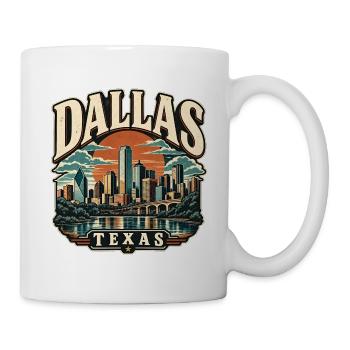Dallas Skyline Retro Sunset - Tasse - Weiß - Rechts