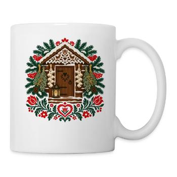 Polnisches Volks-Weihnachtshütten-Winterdesign - Tasse - Weiß - Rechts
