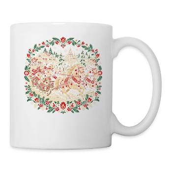 Polnische Weihnachts-Kulig-Pferdeschlitten-Volkskunst - Tasse - Weiß - Rechts