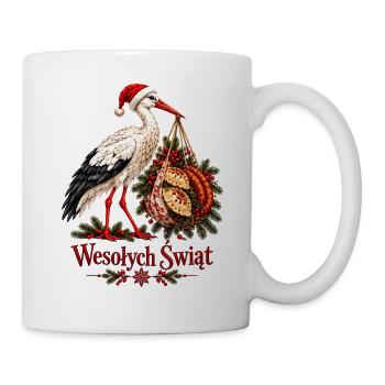 Wesołych Świąt Polnischer Weihnachtsstorch und Pierogi - Tasse - Weiß - Rechts