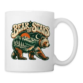 Bär unter Sternen – Berglandschaft Retro - Tasse - Weiß - Rechts