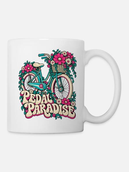 Pedal Paradise Blumenrad Illustration - Tasse - Weiß