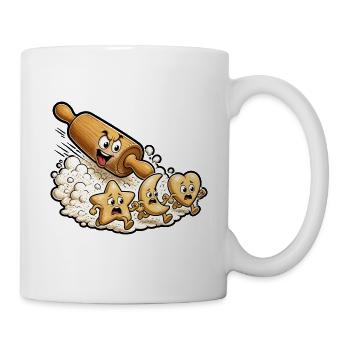 Nudelholz Plätzchen Teig Backen Comic T-Shirt - Tasse - Weiß - Rechts