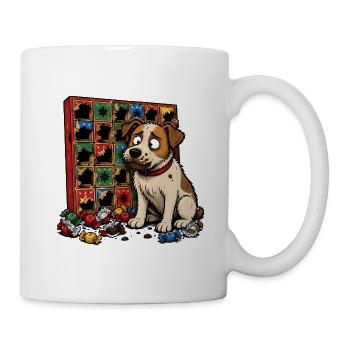 Hund Adventskalender Schokolade Comic T-Shirt - Tasse - Weiß - Rechts