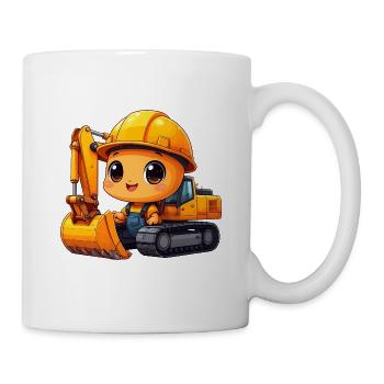 Kleiner Kawaii Bagger Bauarbeiter Helm T-Shirt - Tasse - Weiß - Rechts