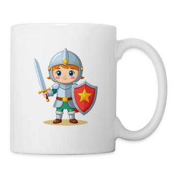 Kleiner Comic Ritter Rüstung Schwert Schild TShirt - Tasse - Weiß - Rechts