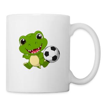 Kleiner Grüner Drache Spielt Fußball Kinder TShirt - Tasse - Weiß - Rechts