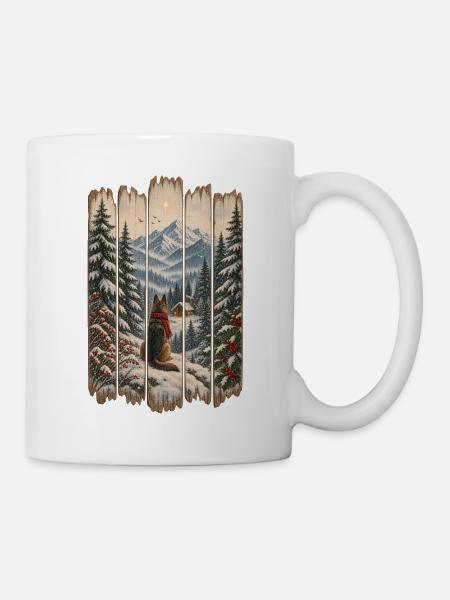Winter-Waldhund-Weihnachtsdesign – rustikaler Schnee - Tasse - Weiß