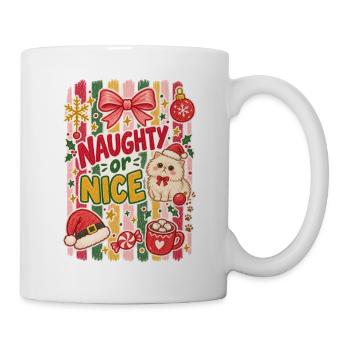Ungezogene oder nette Weihnachtskatze – süßes festliches Kätzchen - Tasse - Weiß - Rechts