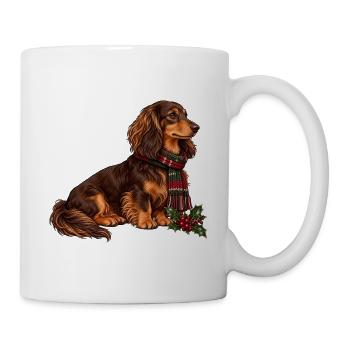 Weihnachtsdackel mit Schal - Tasse - Weiß - Rechts