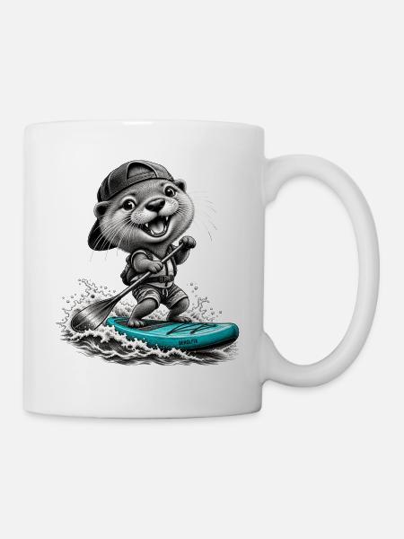 Standup-Otter Surfing - Tasse - Weiß
