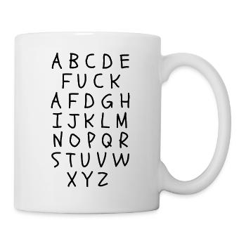 ABC MIT FUCK, WORTWITZ, FCK AFD, FCK NZS, NO NZS - Tasse - Weiß - Rechts