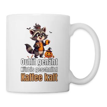 Outfit genäht, Kürbis geschnitzt, Kaffee kalt - Tasse - Weiß - Rechts