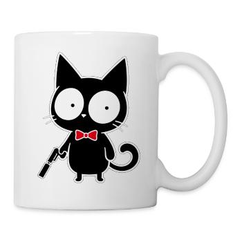Schwarzer Katzen-Geheimagent mit roter Fliege - Tasse - Weiß - Rechts