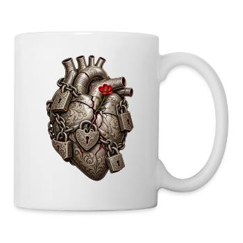 Herz aus angekettetem Stahl und roter Blume – Liebe - Tasse - Weiß - Rechts