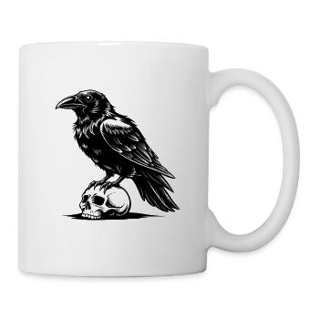 Rabe auf Schädel - Tasse - Weiß - Rechts