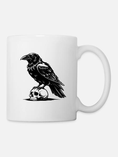 Rabe auf Schädel - Tasse - Weiß