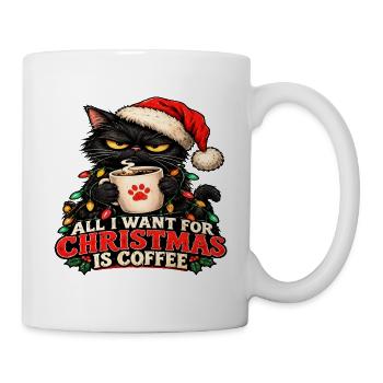 Katze und Weihnachtskaffee - Tasse - Weiß - Rechts
