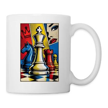 Pop Art Schach Motiv - Geschenk für Schachspieler - Tasse - Weiß - Rechts