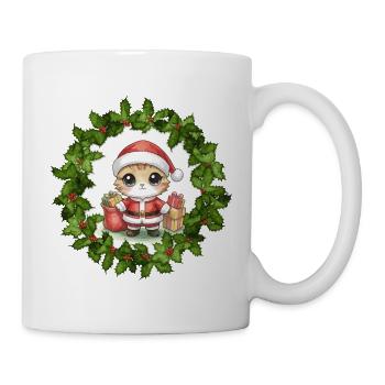 Weihnachtskätzchen im Kranz - Tasse - Weiß - Rechts