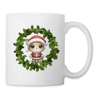Kuschelkatze im Weihnachtskranz - Tasse - Weiß - Rechts