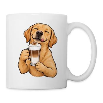 Labrador mit Latte Macchiato – Kaffeepause - Tasse - Weiß - Rechts