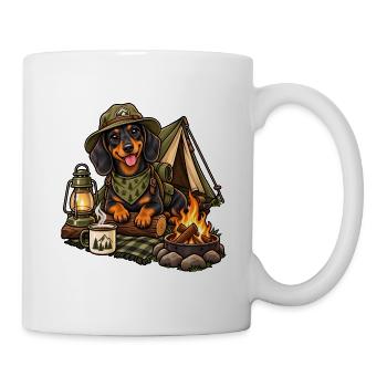 Dackel_Camping_-1-Dackel beim Camping – Kleiner Hu - Tasse - Weiß - Rechts