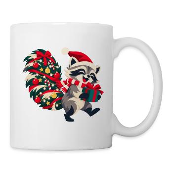 Fröhlicher Waschbär mit Weihnachtsmütze - Tasse - Weiß - Rechts