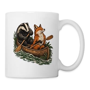 Dachs und Fuchs beim Kanufahren – Outdoor Abenteue - Tasse - Weiß - Rechts