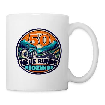 50 Geburtstag – Neue Runde, Rückenwind - Tasse - Weiß - Rechts