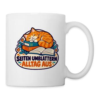 Lesekatze – Seiten umblättern, Alltag aus - Tasse - Weiß - Rechts