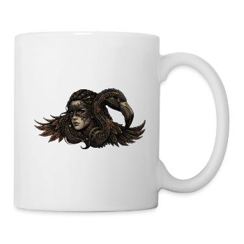Maskierte Frau mit Krähe - Tasse - Weiß - Rechts