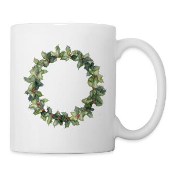 Wasserfarbener Stechpalmenkranz - Tasse - Weiß - Rechts