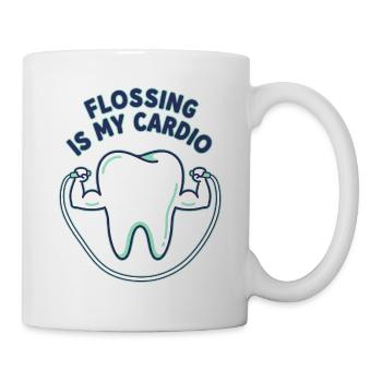 Zahnseide ist mein Cardio-Abzeichen – Zahnhumor-Abzeichen - Tasse - Weiß - Rechts
