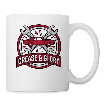 Retro Muscle Car Garage Abzeichen – Öl und Ruhm - Tasse - Weiß - Rechts