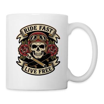 Ride Fast Live Free – Biker Badge - Tasse - Weiß - Rechts