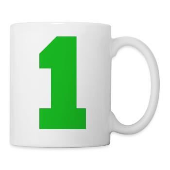 Leuchtendes Eins-Motiv auf Schwarz - Tasse - Weiß - Rechts