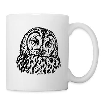 Waldkauz – Detailliertes Schwarz Weiß Porträt - Tasse - Weiß - Rechts