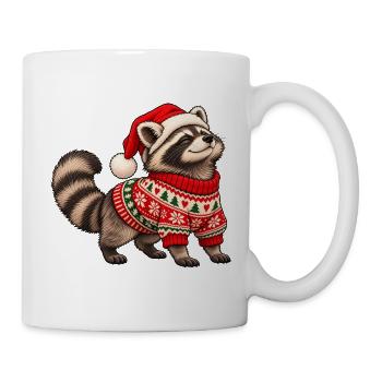 Weihnachts Waschbär – Norwegerpullover - Tasse - Weiß - Rechts
