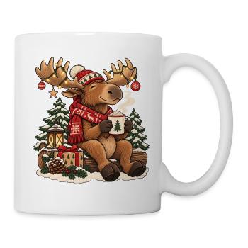 Weihnachtselch mit Schal und heißem Kakao - Tasse - Weiß - Rechts