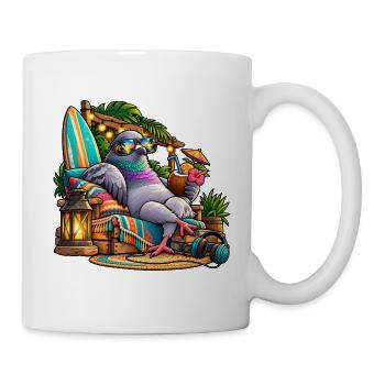 Taube im Tropenurlaub – Entspannter Vogel - Tasse - Weiß - Rechts